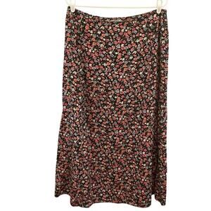 Talbots Womens Maxi Skirt Size 14 Black Dark Floral Ditsy Modest Fairy Grunge